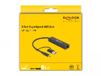 USB хъб Delock 64149, 3.2 Gen 1, 3 x USB-A, Gigabit LAN, USB-C, USB-A конектор, Черен