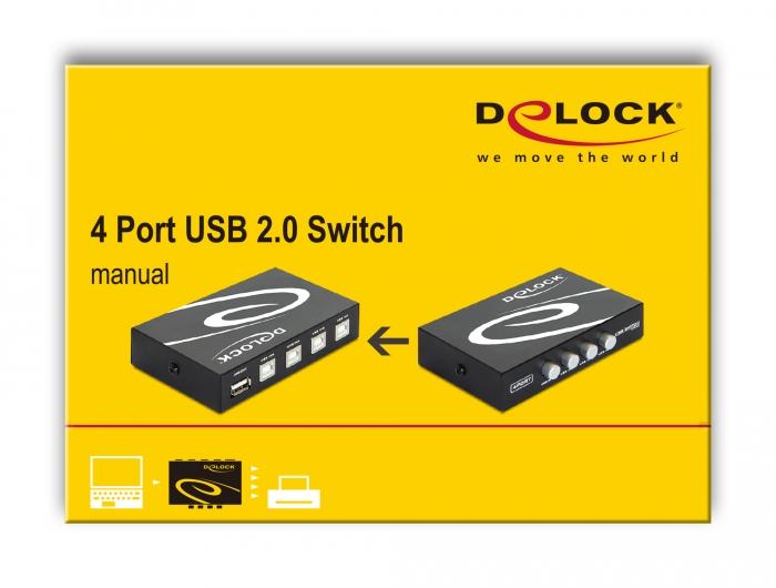 Delock 87634 Switch, Manual, 4 x USB 2.0 Ports, Black