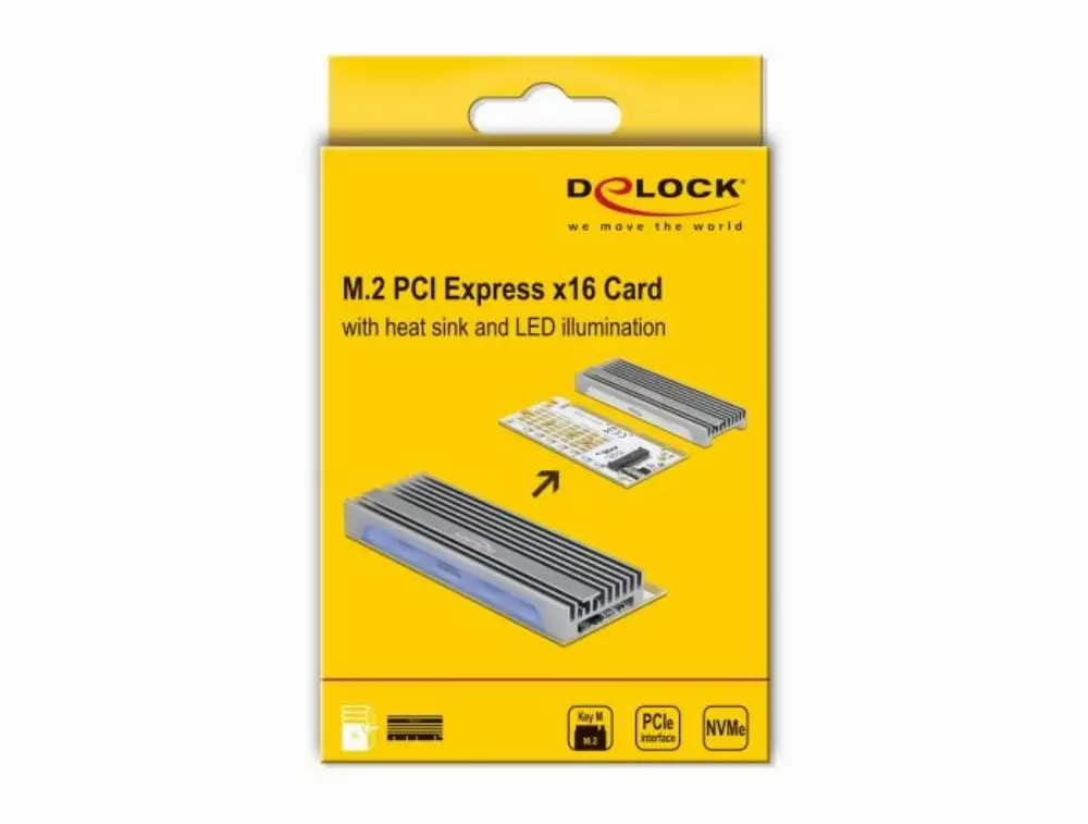 PCI Express x16 (x1 / x4 / x8) карта Delock 90566, за M.2 NVMe M.2 Key M, RGB LED