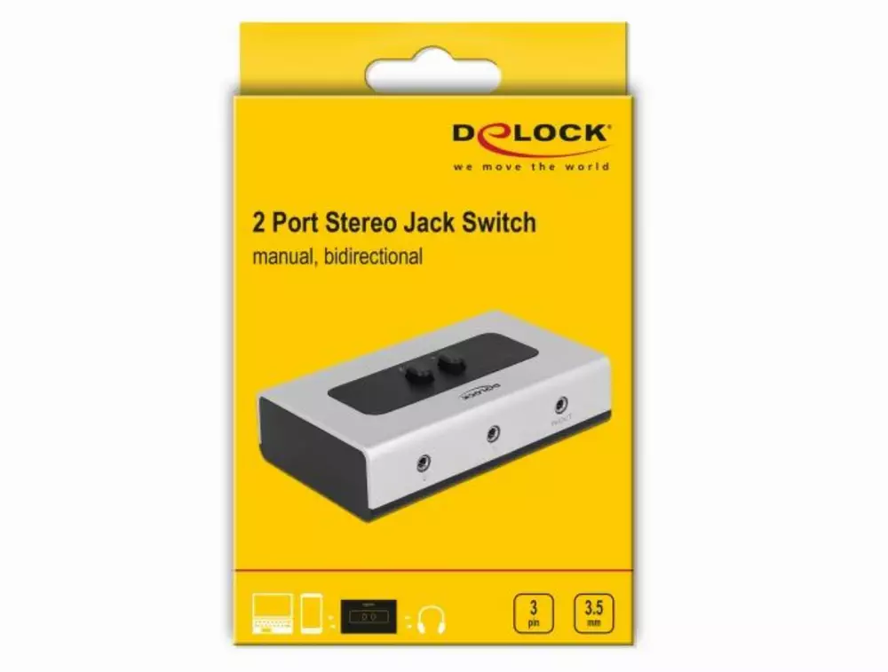 Превключвател Delock 87699, Ръчен, 3 x 3.5 mm Jack, Черен/Сив