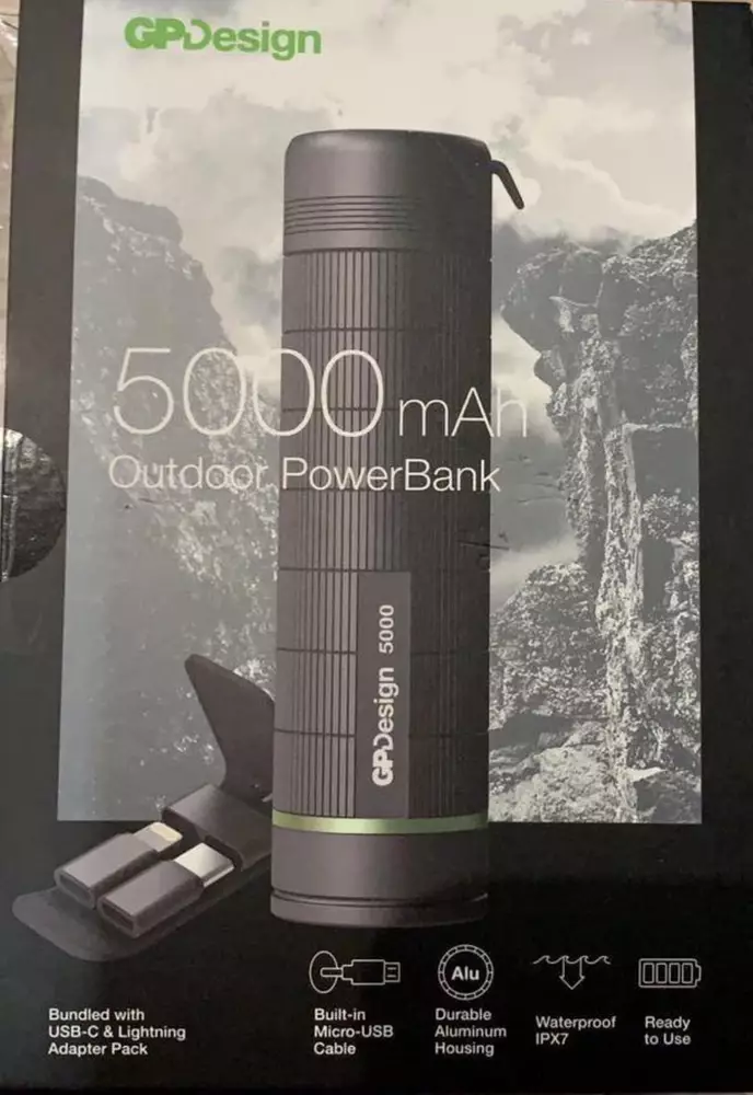 Външна батерия GP power bank S05A 5000mAh Li-ION за смартфон метален корпус с USBType-C & Lighting адаптери