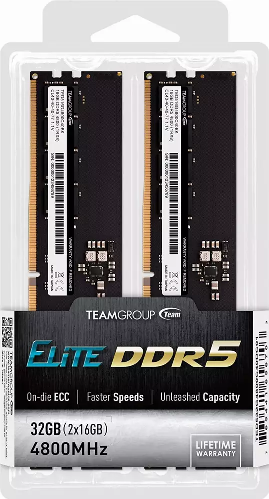 Памет Team Group Elite 32GB (2x16GB) DDR5 4800MHz CL40 - TED532G4800C40DC01