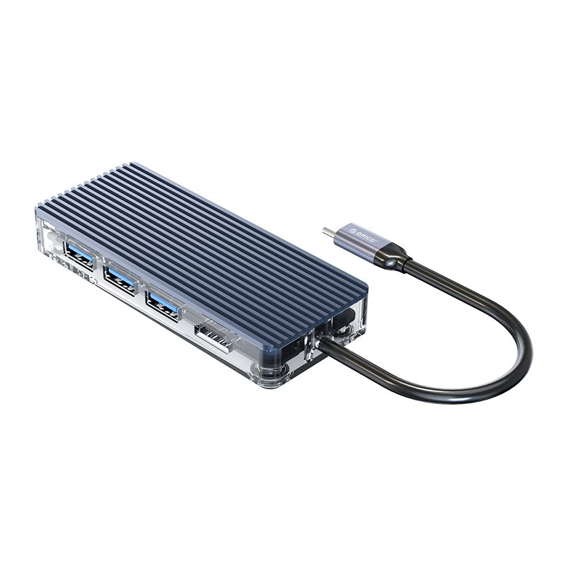 Σταθμός docking Orico Type-C Docking Station Power Distribution 3.0 100W - HDMI, Type-C x 1, USB3.0 x 3, LAN, SD - WB-8P-GY