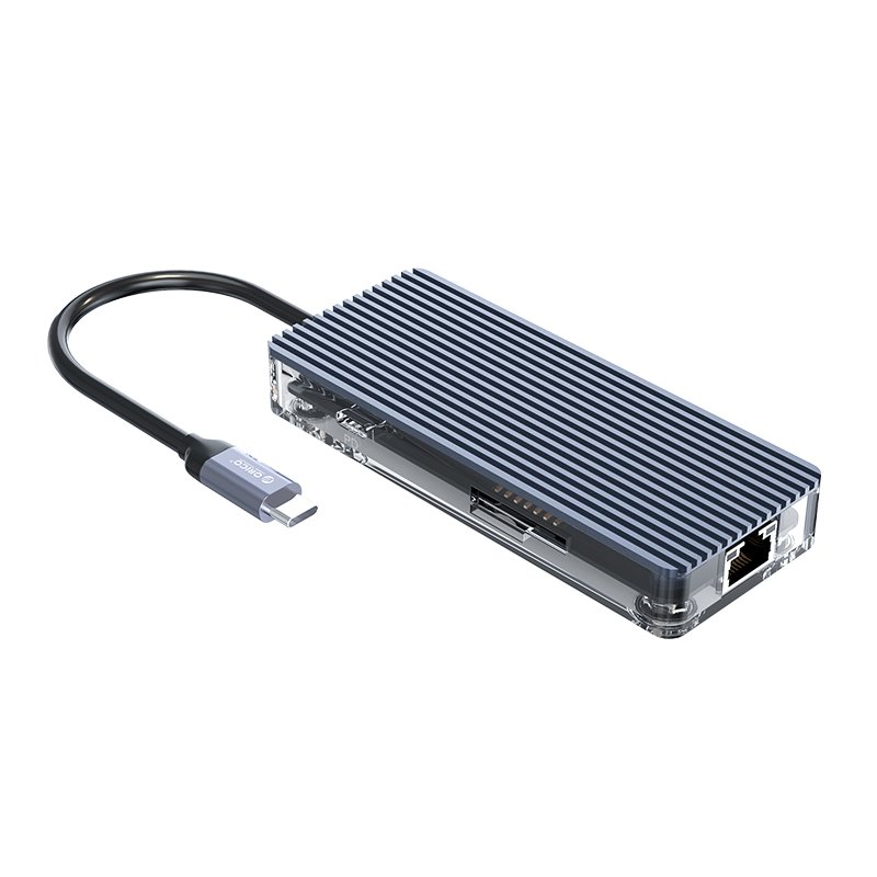 Σταθμός docking Orico Type-C Docking Station Power Distribution 3.0 100W - HDMI, Type-C x 1, USB3.0 x 3, LAN, SD - WB-8P-GY