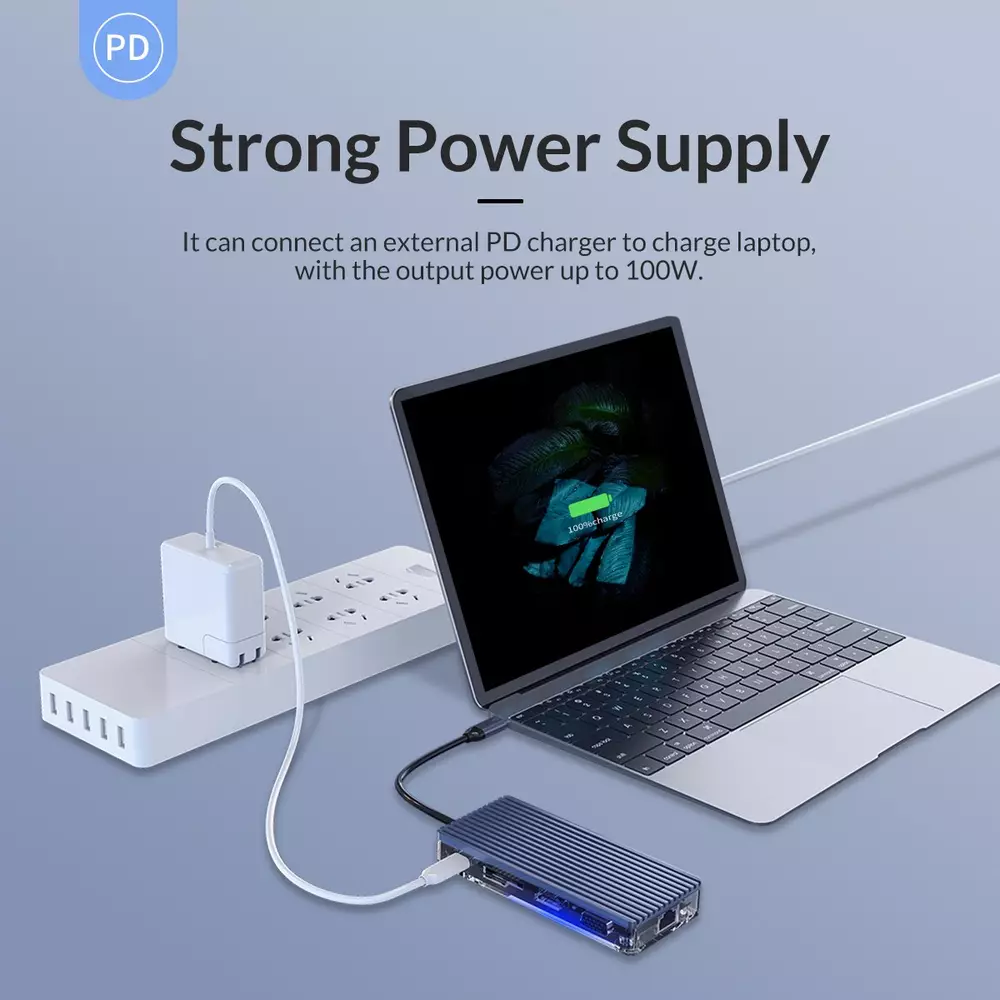 Σταθμός docking Orico Type-C Docking Station Power Distribution 3.0 100W - HDMI, Type-C x 1, USB3.0 x 3, LAN, SD - WB-8P-GY