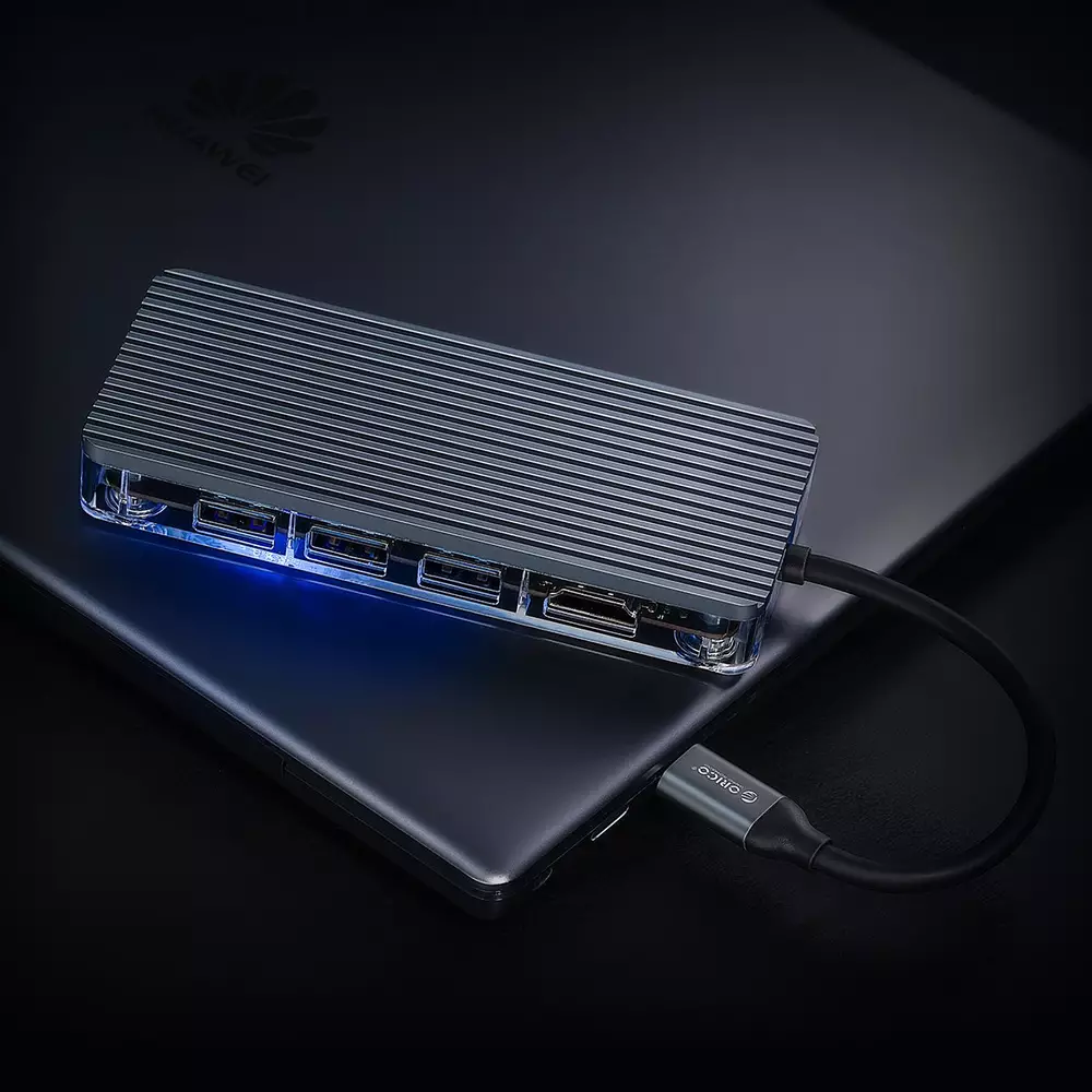 Σταθμός docking Orico Type-C Docking Station Power Distribution 3.0 100W - HDMI, Type-C x 1, USB3.0 x 3, LAN, SD - WB-8P-GY