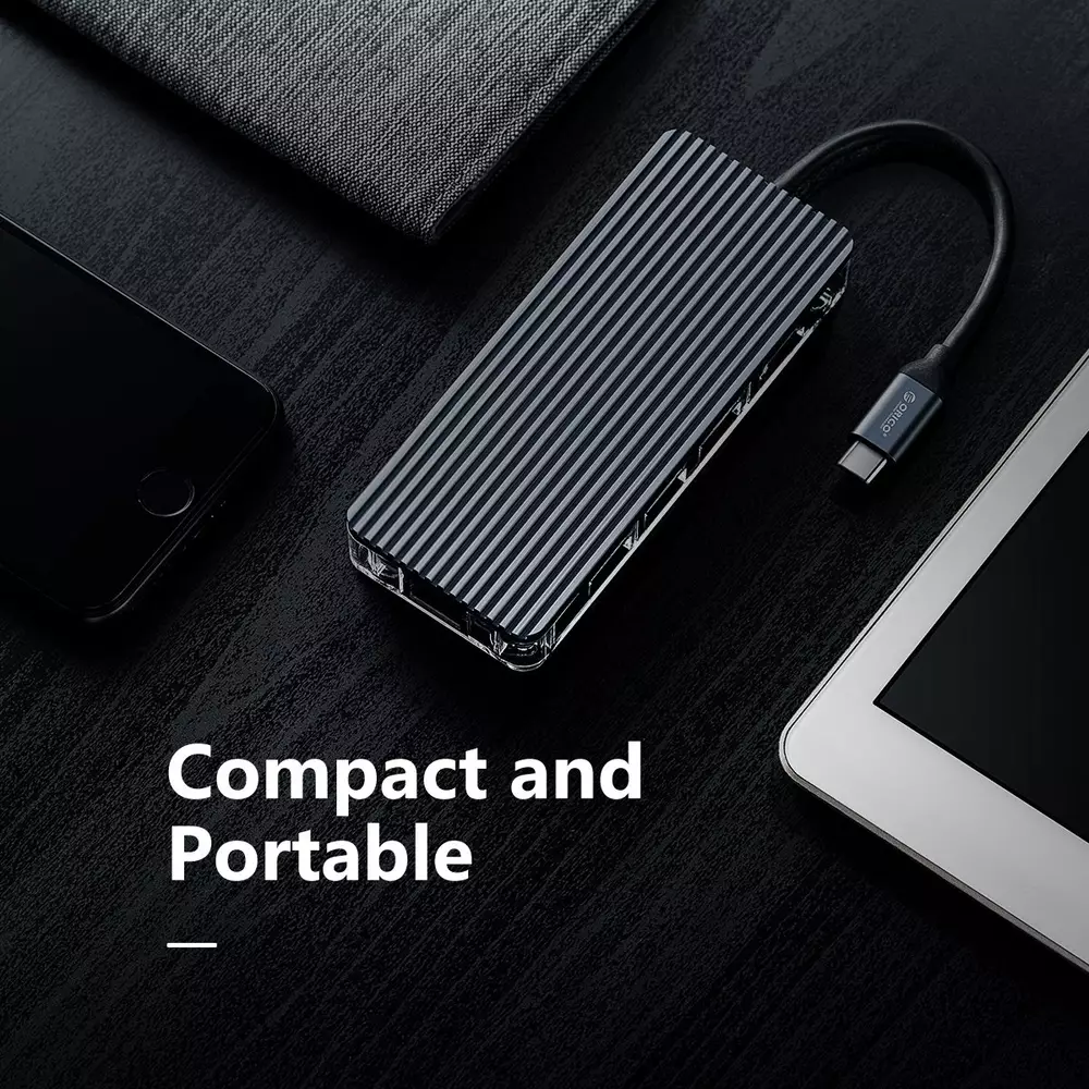 Σταθμός docking Orico Type-C Docking Station Power Distribution 3.0 100W - HDMI, Type-C x 1, USB3.0 x 3, LAN, SD - WB-8P-GY