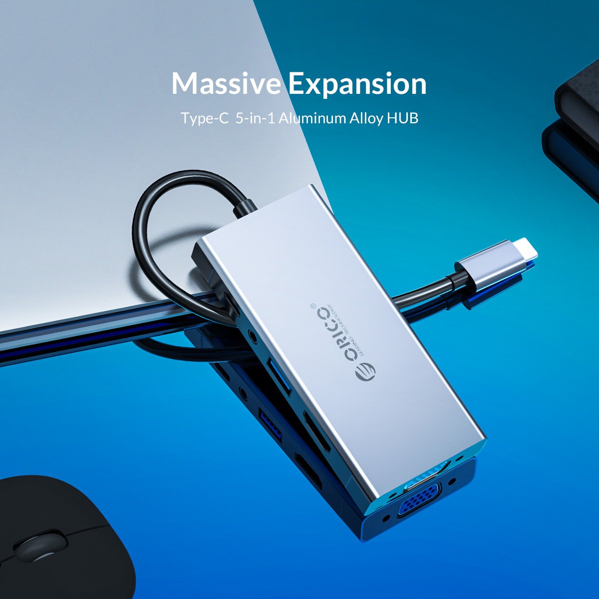 Докинг станция Orico Docking Station Type-C Power Distribution 60W - HDMI, Type-C x 1, USB3.0 x 1, VGA, Audio -  MC-U501P