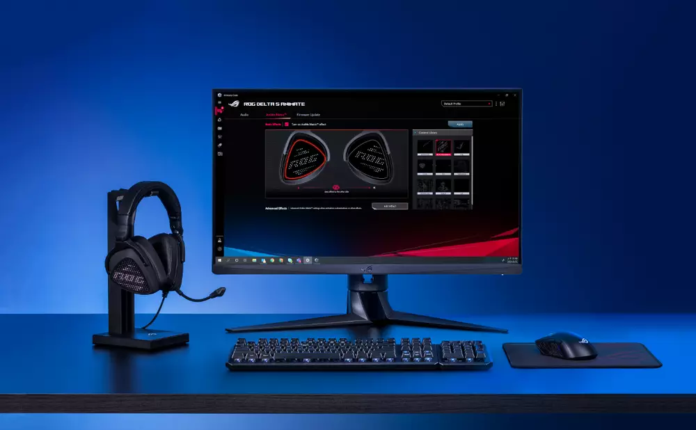 Геймърски слушалки ASUS ROG Delta S Animate USB-C AniMe Matrix display Quad DAC - 90YH037M-B2UA00