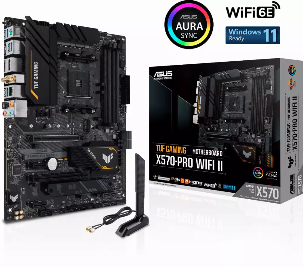 Дънна платка ASUS TUF GAMING X570-PRO WIFI II, AMD AM4, ATX, 4x DDR4, dual M.2, WiFi 6E, PCIe 4.0, Aura Sync RGB