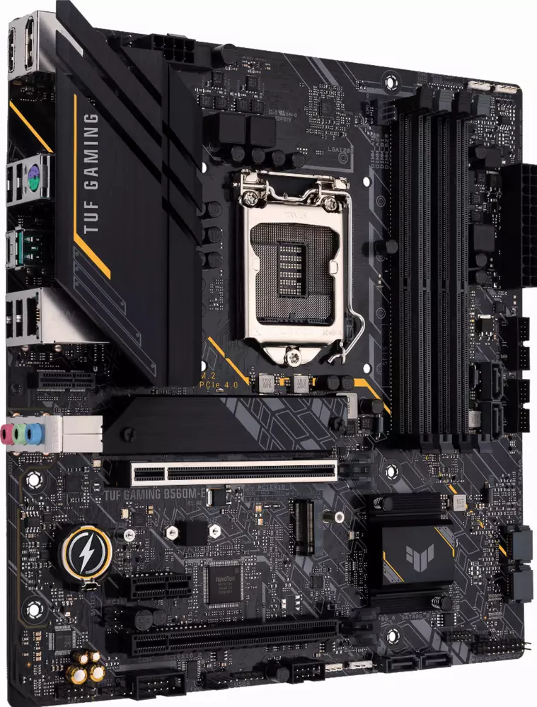 Дънна платка ASUS TUF GAMING B560M-E, Intel LGA 1200, mATX, 4x DDR4, dual M.2, PCIe 4.0, Aura Sync RGB Lighting, Addressable RGB