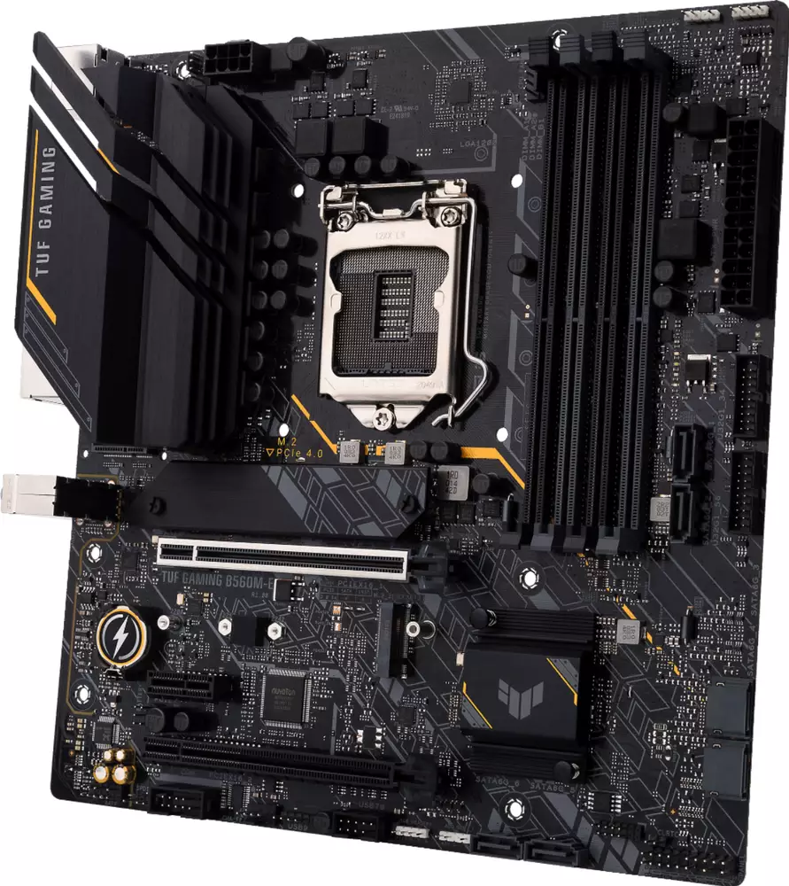 Дънна платка ASUS TUF GAMING B560M-E, Intel LGA 1200, mATX, 4x DDR4, dual M.2, PCIe 4.0, Aura Sync RGB Lighting, Addressable RGB