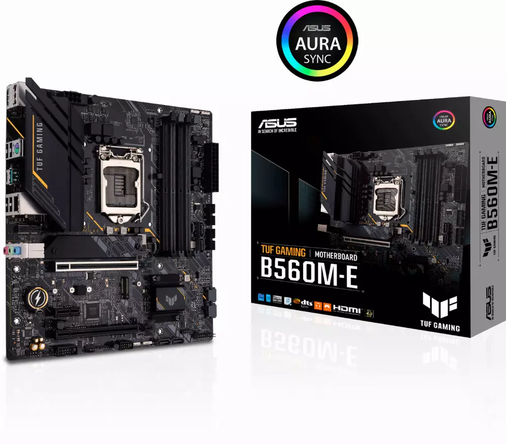 Дънна платка ASUS TUF GAMING B560M-E, Intel LGA 1200, mATX, 4x DDR4, dual M.2, PCIe 4.0, Aura Sync RGB Lighting, Addressable RGB