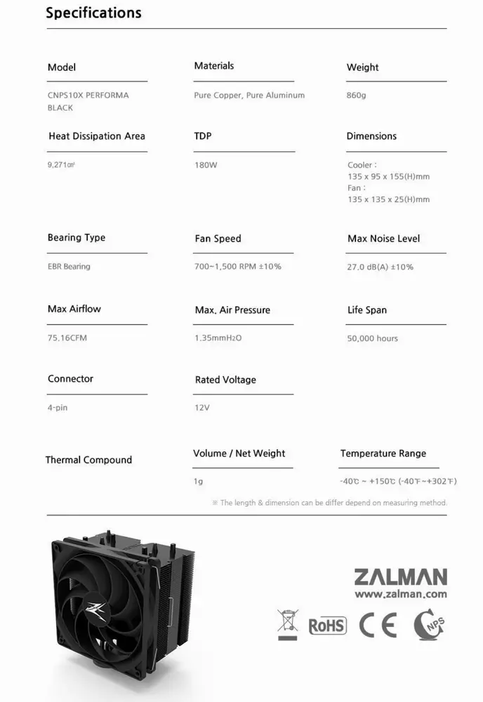 Охладител за процесор Zalman CNPS10X Performa CPU Cooler Black