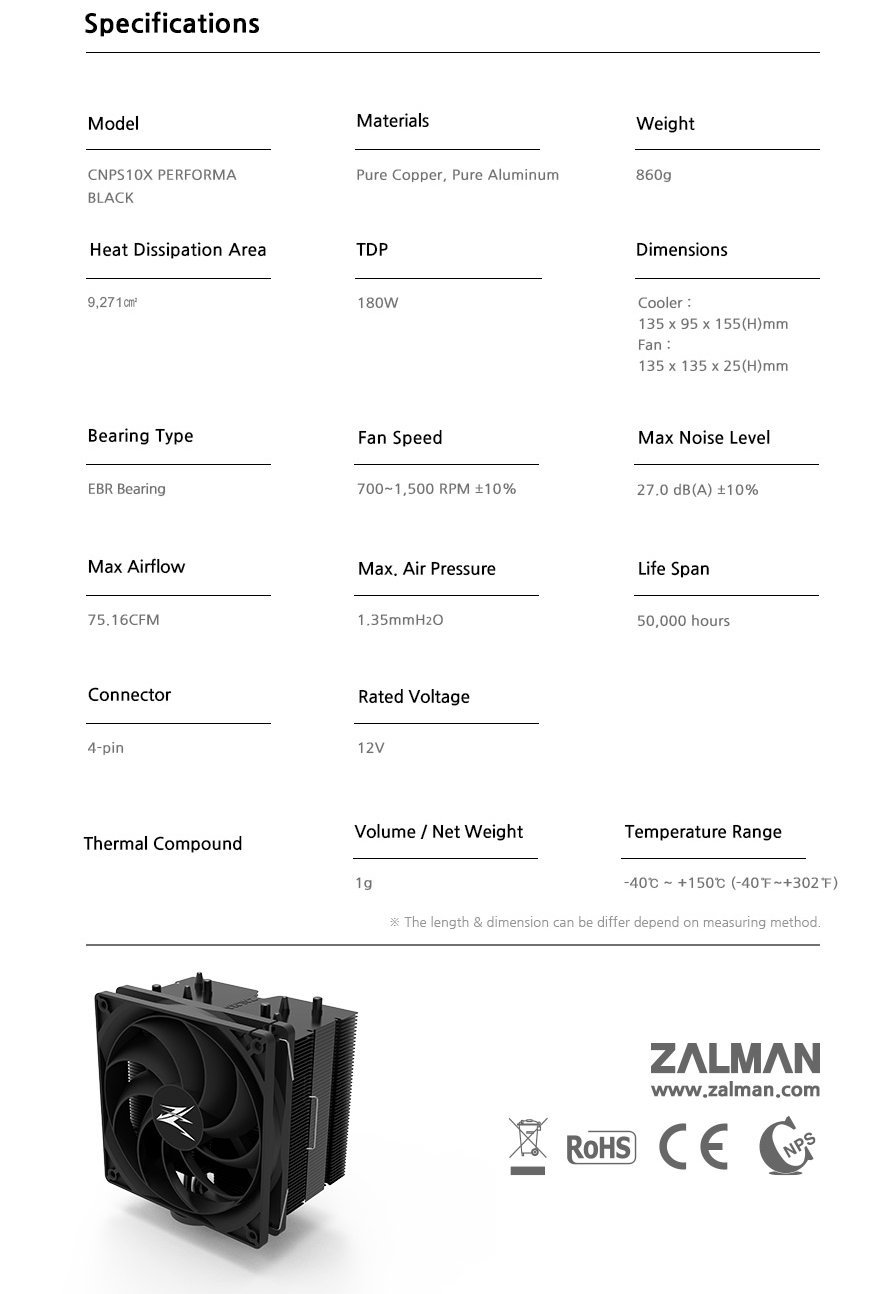Охладител за процесор Zalman CNPS10X Performa CPU Cooler Black