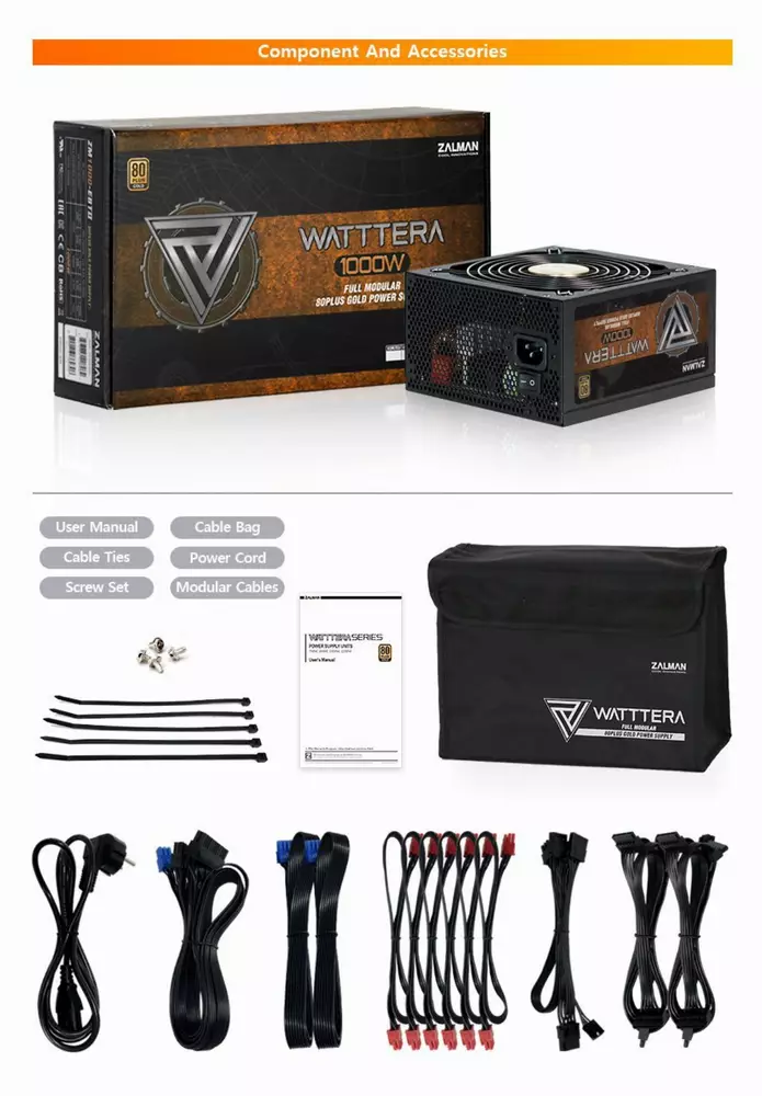 Захранване Zalman WATTTERA 1000W 80 Plus Gold Full Modular - ZM1000-EBT-II