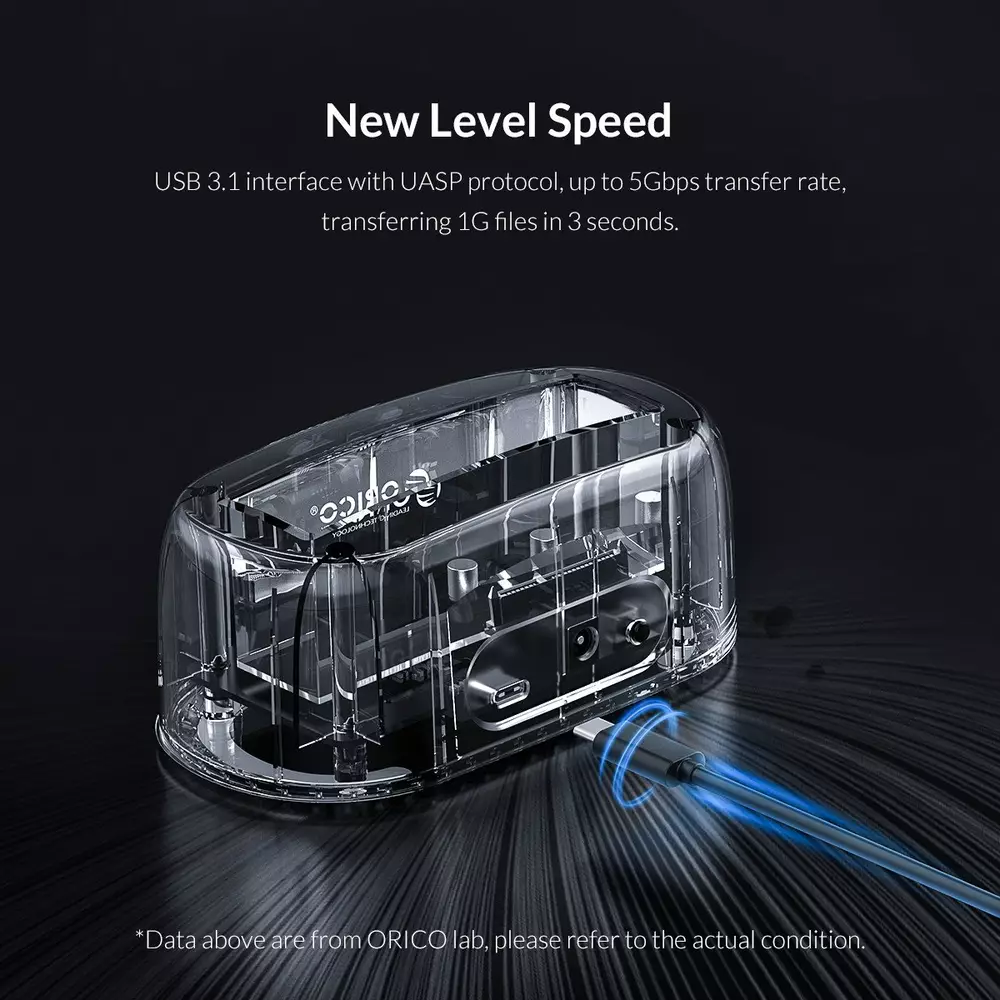 Докинг станция Orico 6139C3-EU-CR Storage HDD/SSD Dock 2.5/3.5" Type-C Transparent