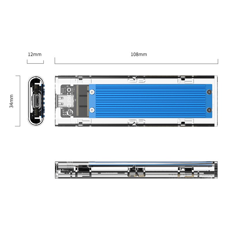 Външна кутия за диск Orico TCM2M-C3 Storage Case M.2 NVMe/SATA M/B key USB3.1 Type-C Gen.2 10Gbps Blue