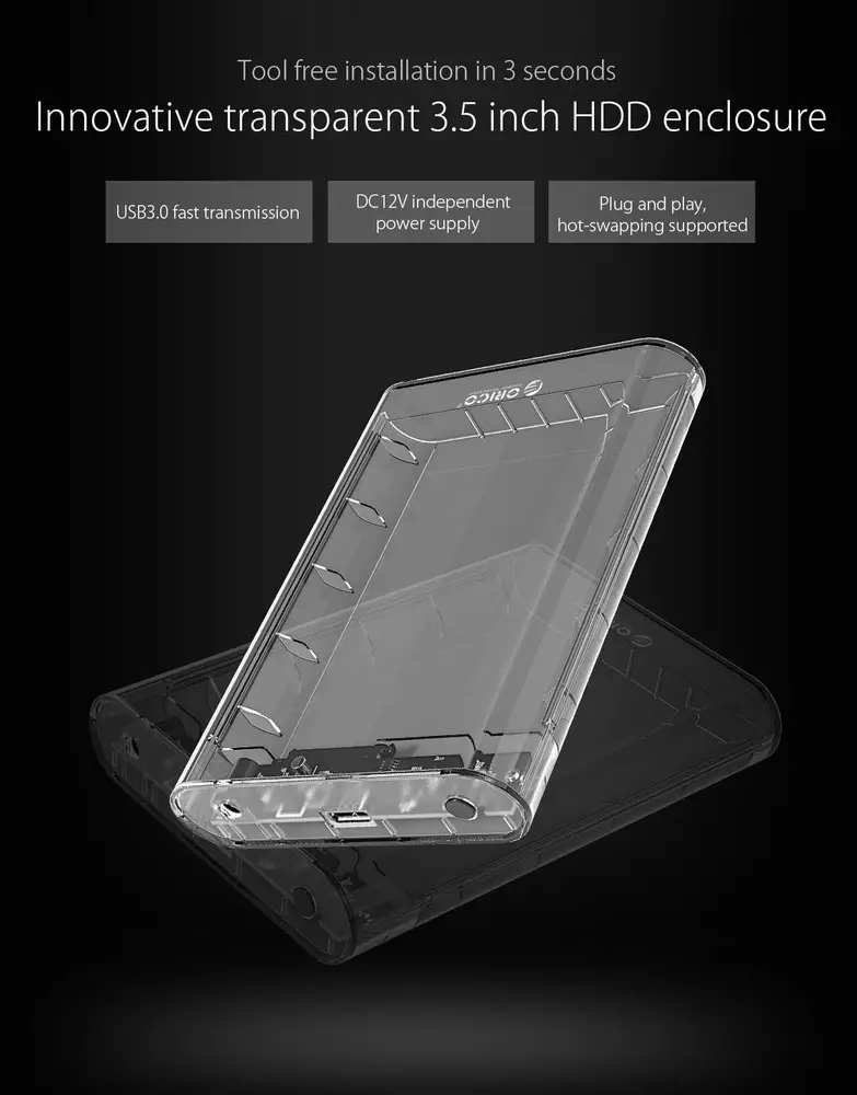 Външна кутия за диск Orico 3139U3 Storage Case 3.5" USB3.0 Тransparent