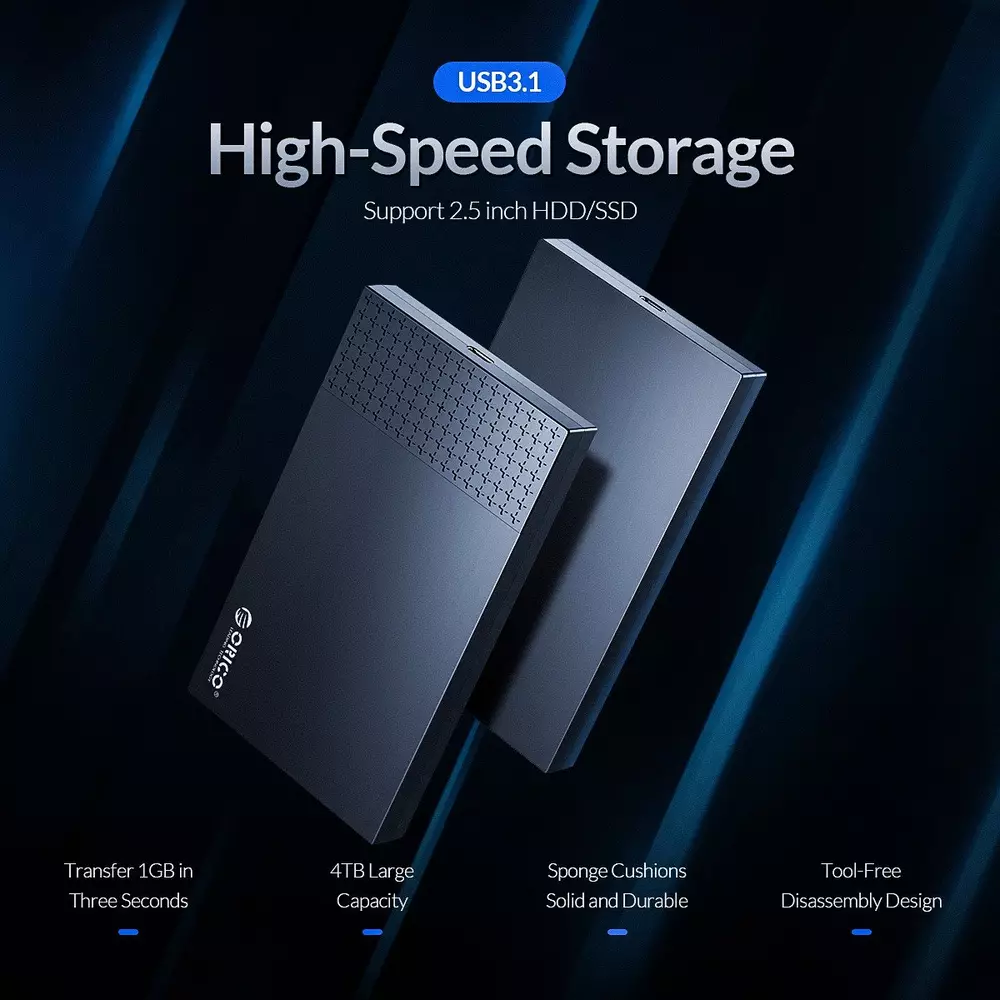 Външна кутия за диск Orico 2526C3-BK Storage Case 2.5" USB Type-C Black