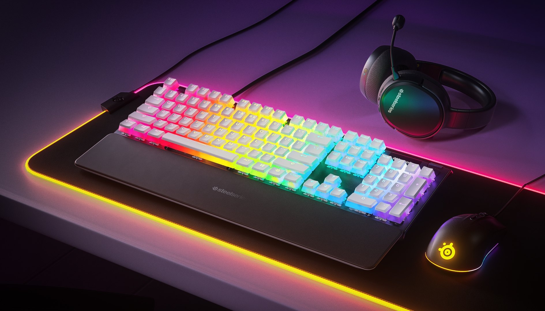 Капачки за механична клавиатура Steelseries PrismCaps PBT Doubleshot 104-Keycap White US-Layout