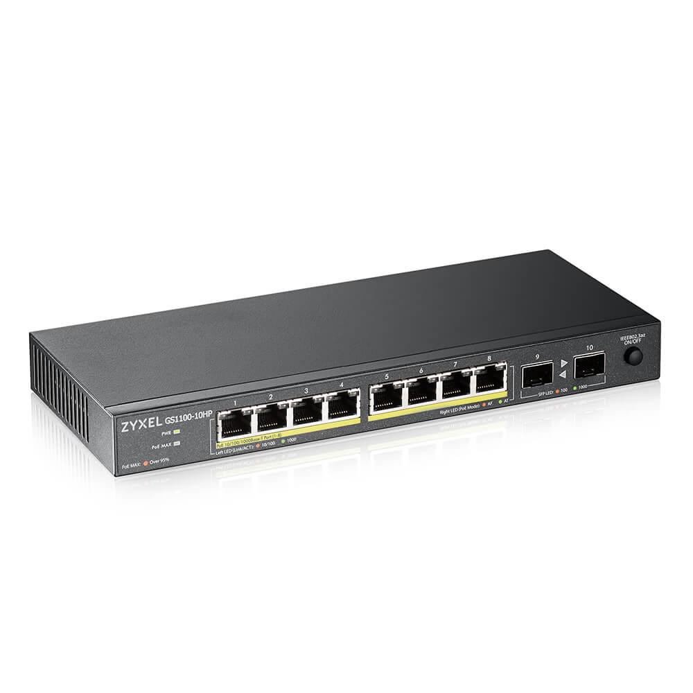 Switch ZYXEL GS1100-10HP, 8-porturi, Gigabit, PoE, 2xSFP, pentru montare în rack