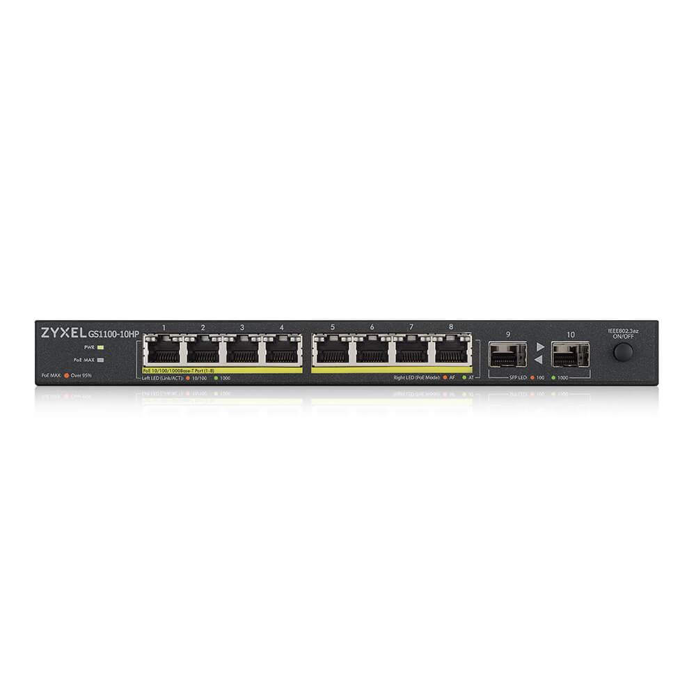 Switch ZYXEL GS1100-10HP, 8-porturi, Gigabit, PoE, 2xSFP, pentru montare în rack