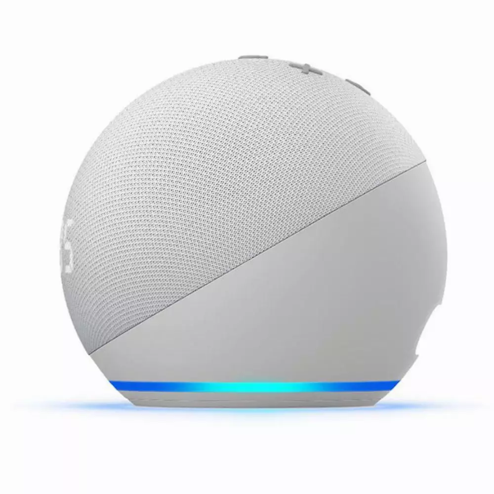 Преносима смарт тонколона Amazon Echo Dot 4 с часовник, гласов асистент, Бял