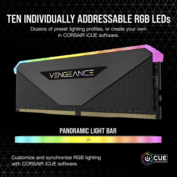 Памет Corsair Vengeance RGB RT 16GB (2x8GB) DDR4 3600MHz CL18 Black - CMN16GX4M2Z3600C18