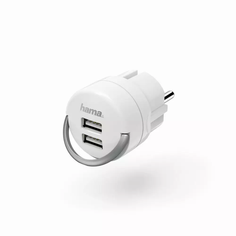 Зарядно 220 V HAMA, 2 x USB, 2.4 A, Бял