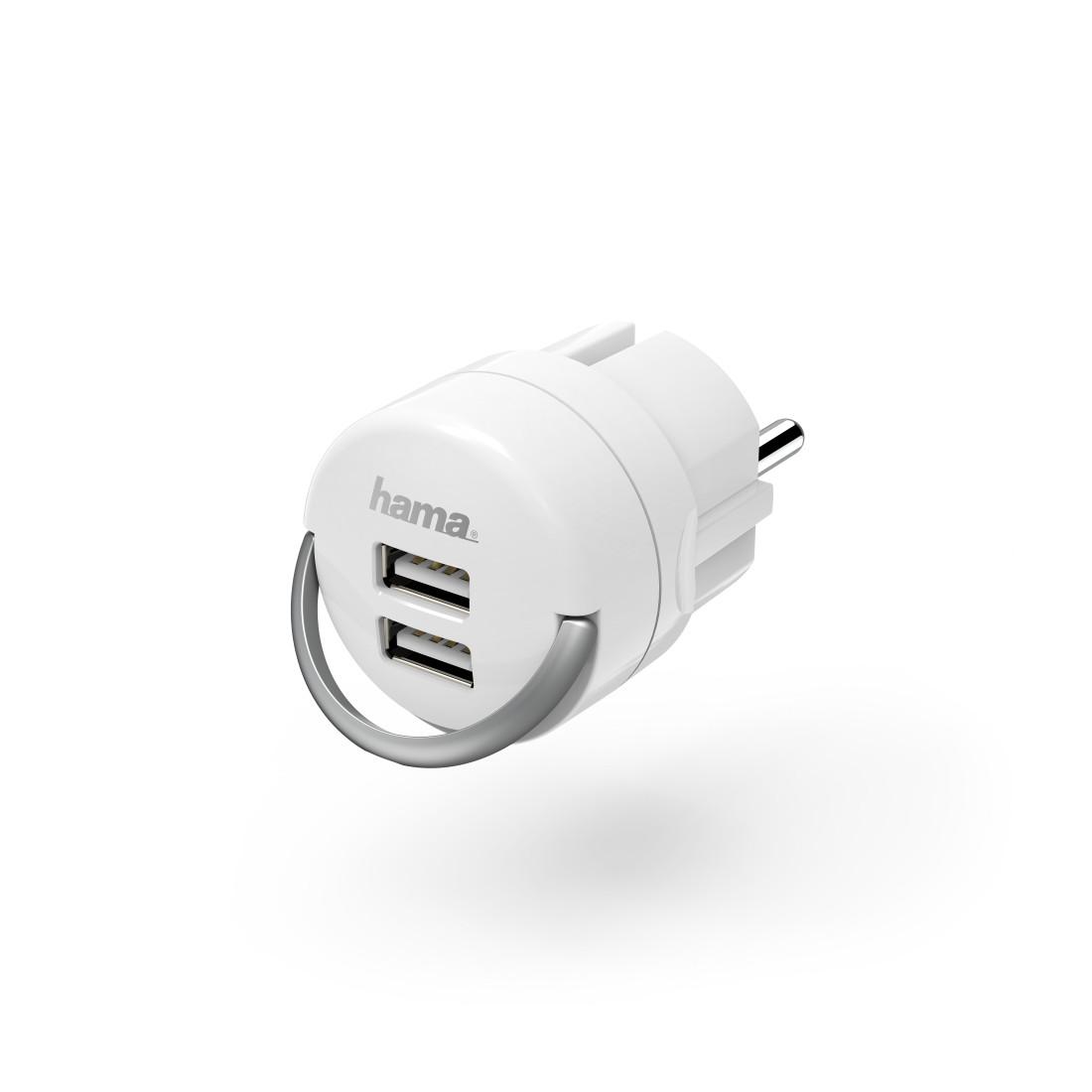 Зарядно 220 V HAMA, 2 x USB, 2.4 A, Бял
