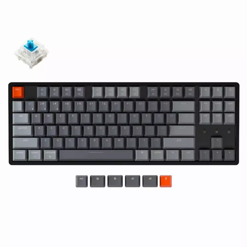 Безжична геймърска клавиатура Keychron K8 Aluminum Hot-Swappable TKL Gateron Optical Blue Switch RGB LED ABS