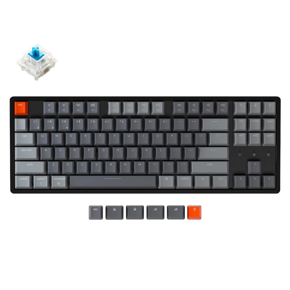 Безжична геймърска клавиатура Keychron K8 Aluminum Hot-Swappable TKL Gateron Optical Blue Switch RGB LED ABS