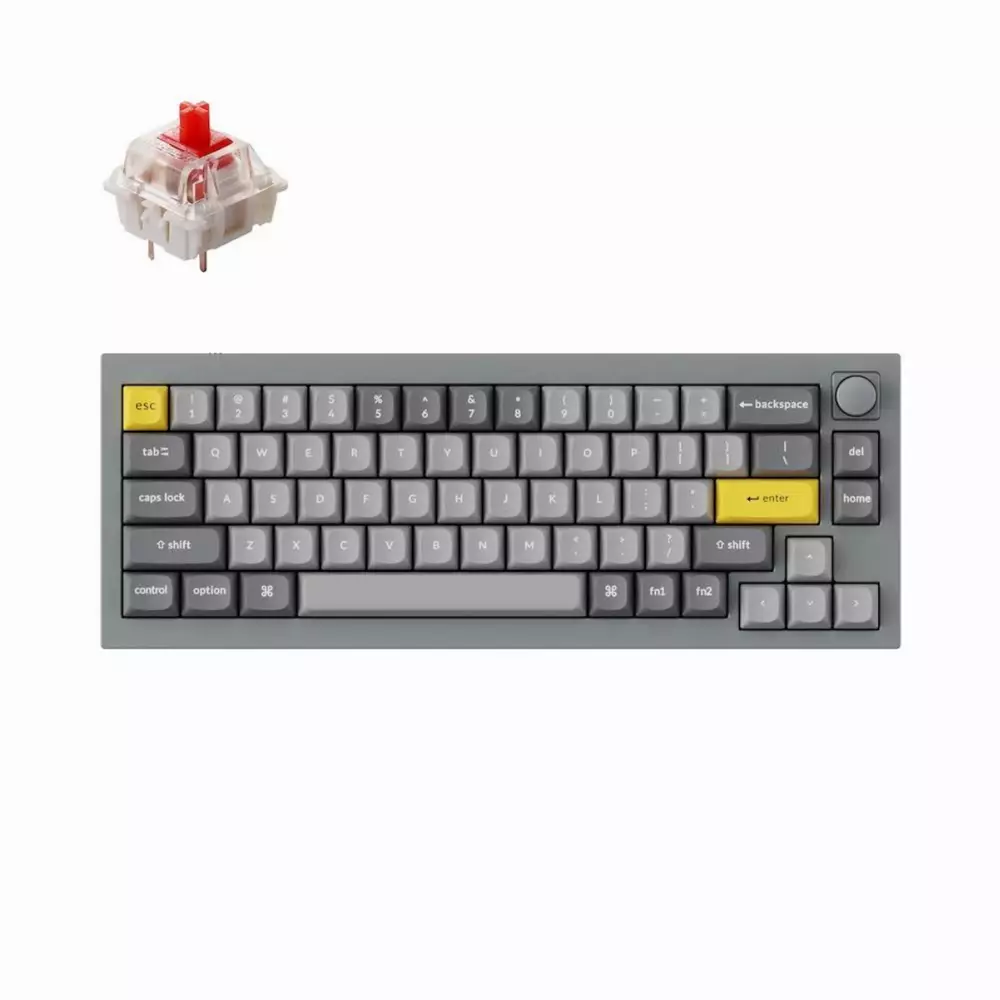 Gaming μηχανικό πληκτρολόγιο Keychron Q2 Silver Grey Knob QMK 65% Gateron G Pro Red Switch RGB LED PBT
