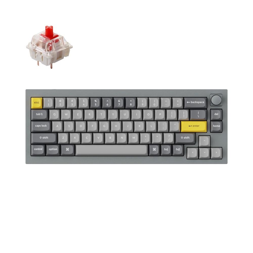 Gaming μηχανικό πληκτρολόγιο Keychron Q2 Silver Grey Knob QMK 65% Gateron G Pro Red Switch RGB LED PBT