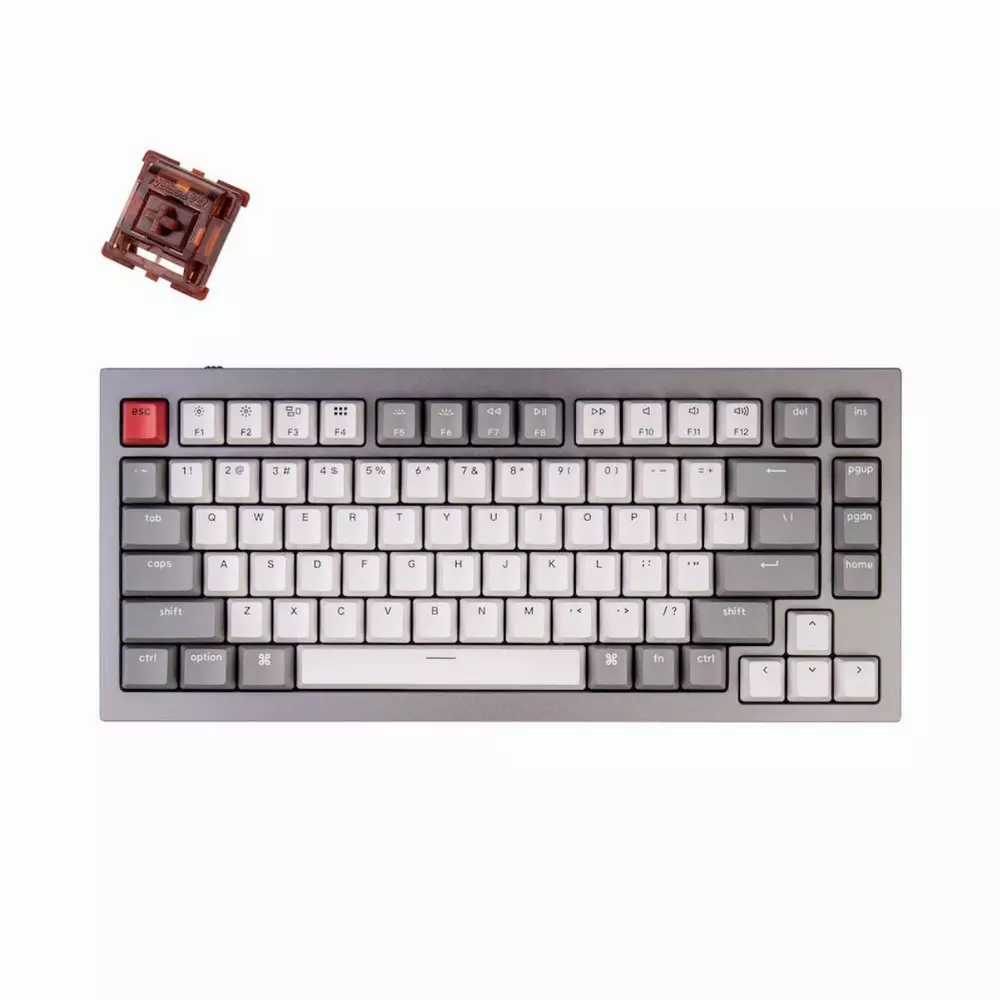 Gaming μηχανικό πληκτρολόγιο Keychron Q1 Silver Grey QMK 75% Gateron Phantom Brown Switch RGB LED ABS