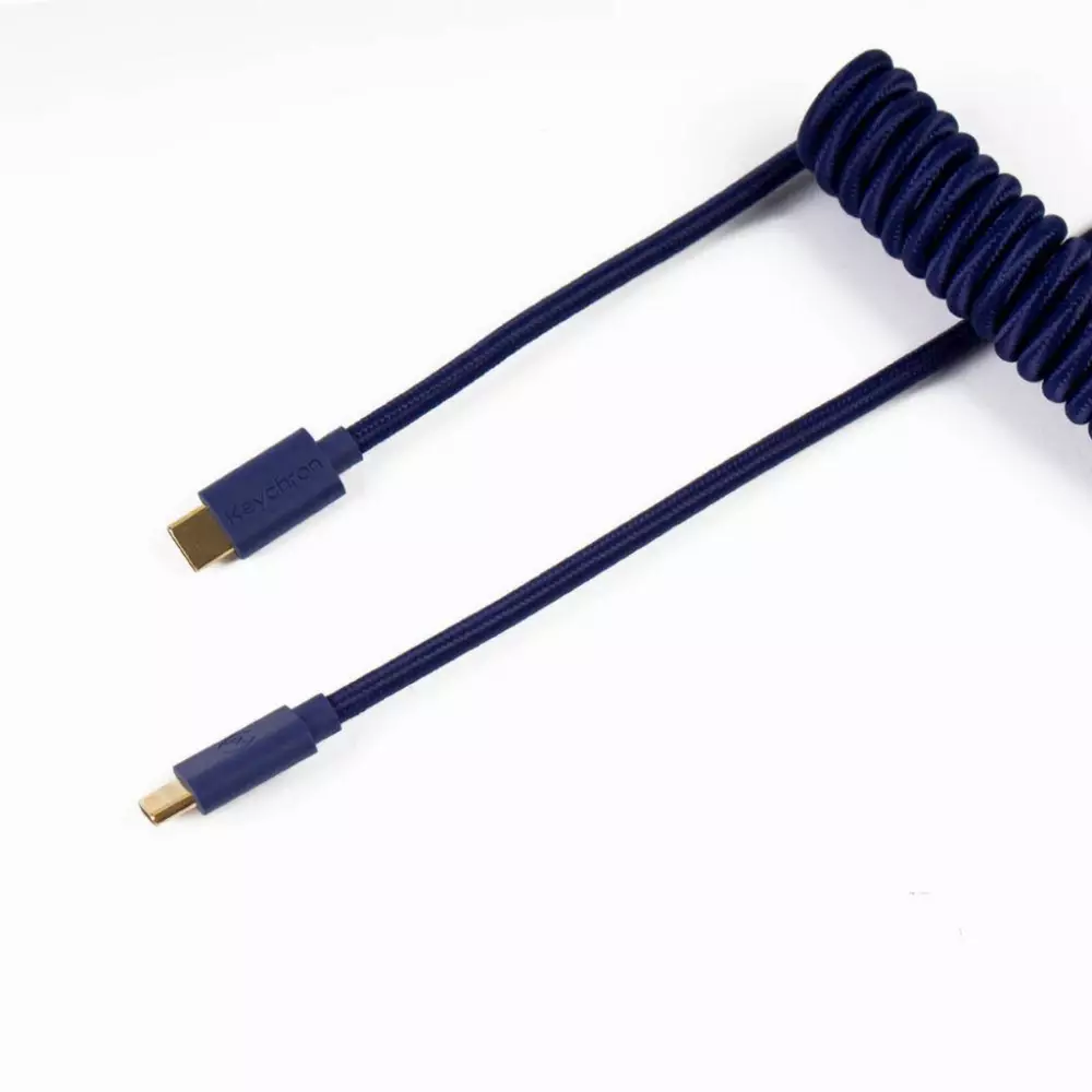 Кабел за клавиатура Keychron Coiled Aviator Custom USB Cable, USB-C - USB-C, Син