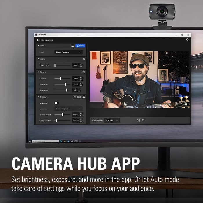 Уеб камера Elgato Facecam 1080p 60fps Webcam Sony STARVIS CMOS USB-C - 10WAA9901