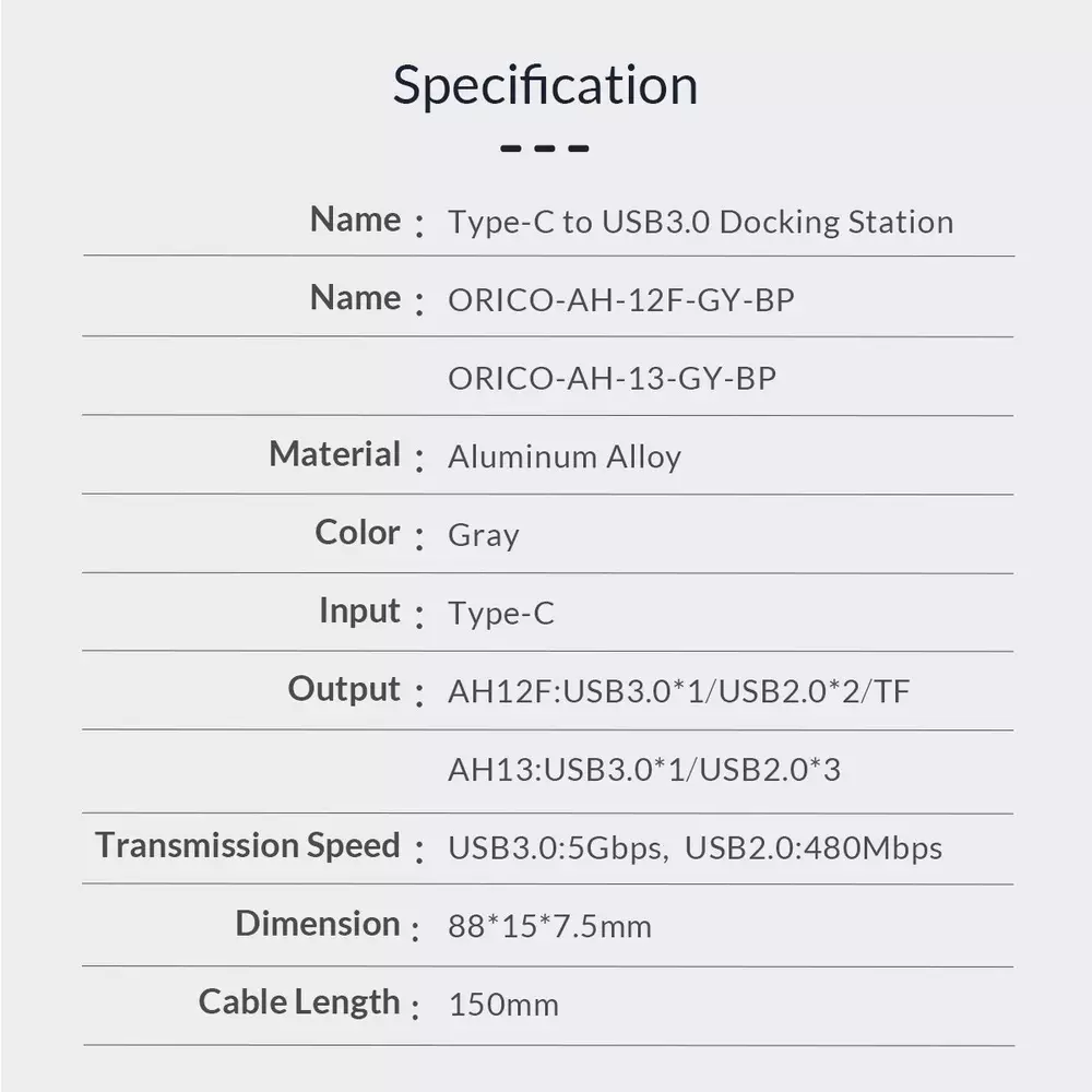 Orico хъб USB3.0/2.0 HUB 4 port - Type-C input - AH-13-GY