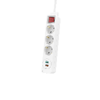 Разклонител  HAMA Power Strip, 3 гнезда, 1.4м, Бутон вкл/изкл, PD/Quick Charge, USB-C/USB-A, Бял