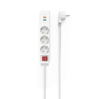Разклонител  HAMA Power Strip, 3 гнезда, 1.4м, Бутон вкл/изкл, PD/Quick Charge, USB-C/USB-A, Бял