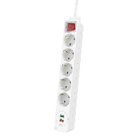 Разклонител  HAMA Power Strip, 5 гнезда, 1.4м, Бутон вкл/изкл, PD/Quick Charge, USB-C/USB-A, Бял