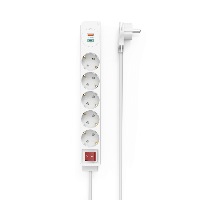 Разклонител  HAMA Power Strip, 5 гнезда, 1.4м, Бутон вкл/изкл, PD/Quick Charge, USB-C/USB-A, Бял