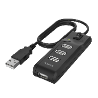 USB хъб HAMA, С бутон вкл./изкл., USB 2.0, 1:4, 480 Mbit/s, черен