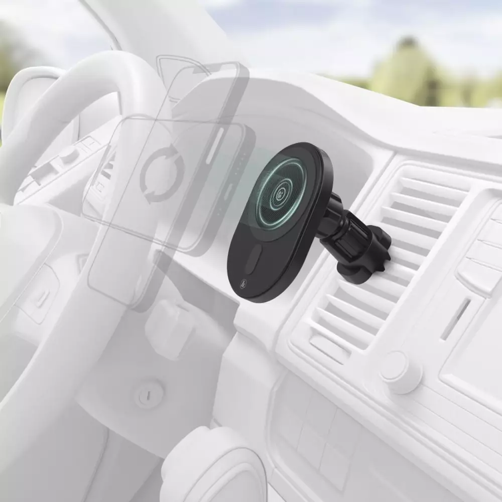 Безжично зарядно HAMA MagCharge Car FC15, 15W, Магнитно, За кола, Черен