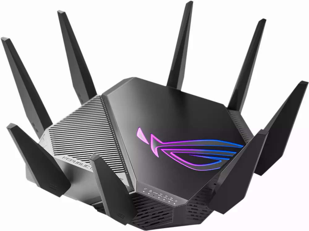 Геймърски Безжичен Рутер ASUS ROG Rapture GT-AXE11000, Tri-band WiFi 6E (802.11ax), MU-MIMO, IPv6, OFDMA, AiMesh, AiProtection Pro, 4804Mbps(11000Mbps Boost)