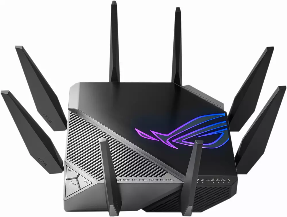 Геймърски Безжичен Рутер ASUS ROG Rapture GT-AXE11000, Tri-band WiFi 6E (802.11ax), MU-MIMO, IPv6, OFDMA, AiMesh, AiProtection Pro, 4804Mbps(11000Mbps Boost)