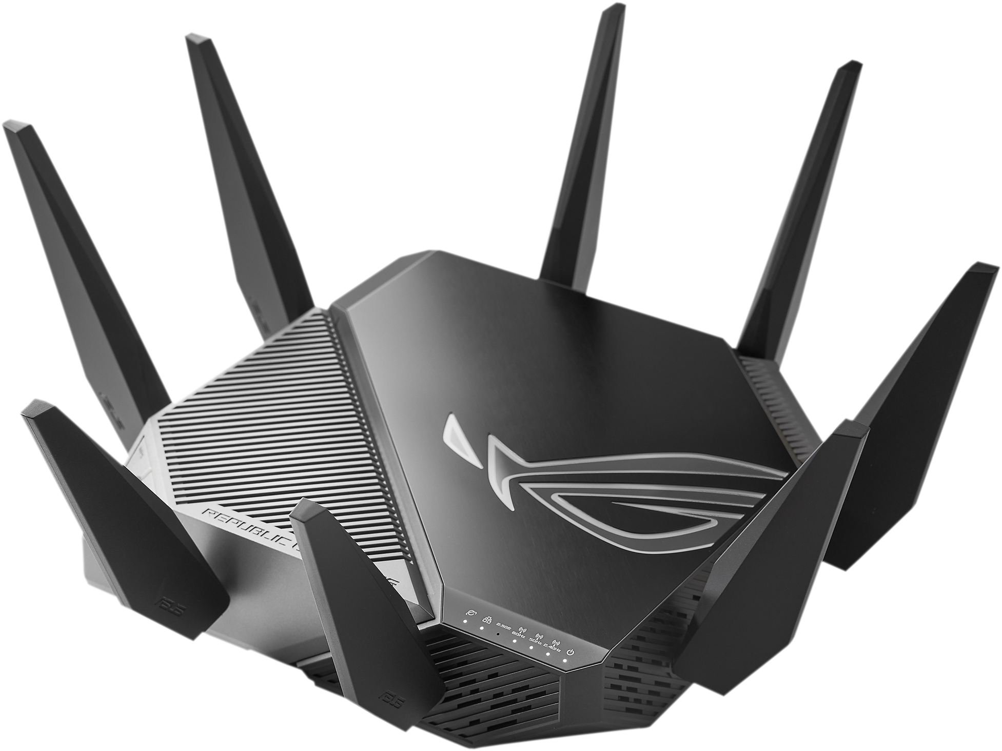 Геймърски Безжичен Рутер ASUS ROG Rapture GT-AXE11000, Tri-band WiFi 6E (802.11ax), MU-MIMO, IPv6, OFDMA, AiMesh, AiProtection Pro, 4804Mbps(11000Mbps Boost)