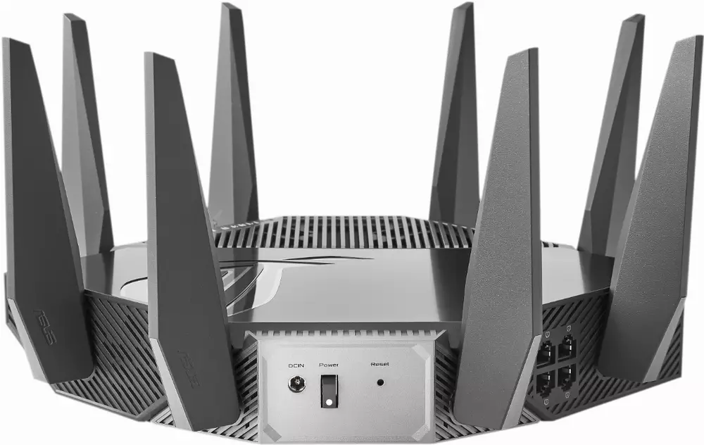 Геймърски Безжичен Рутер ASUS ROG Rapture GT-AXE11000, Tri-band WiFi 6E (802.11ax), MU-MIMO, IPv6, OFDMA, AiMesh, AiProtection Pro, 4804Mbps(11000Mbps Boost)
