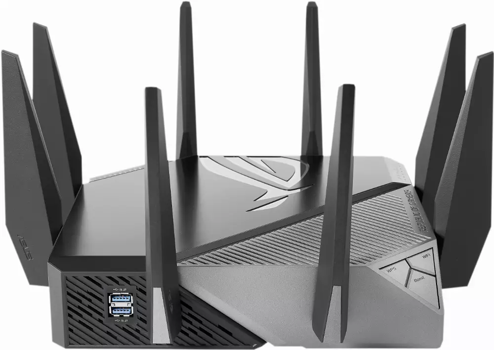 Геймърски Безжичен Рутер ASUS ROG Rapture GT-AXE11000, Tri-band WiFi 6E (802.11ax), MU-MIMO, IPv6, OFDMA, AiMesh, AiProtection Pro, 4804Mbps(11000Mbps Boost)